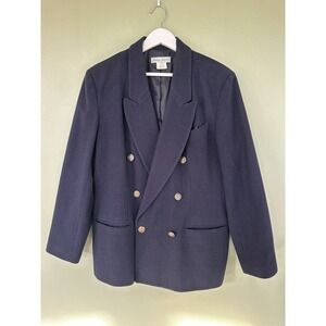 Vtg Stephanie Andrews Blazer Double Breasted Blue Gold Buttons Sz 16 100…